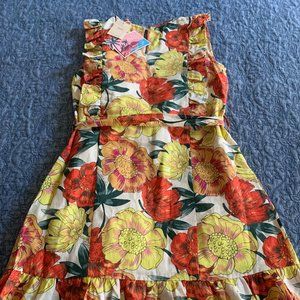 NWT Girls Scotch & Soda Floral Print Linen Apron Ruffle Dress, size 16